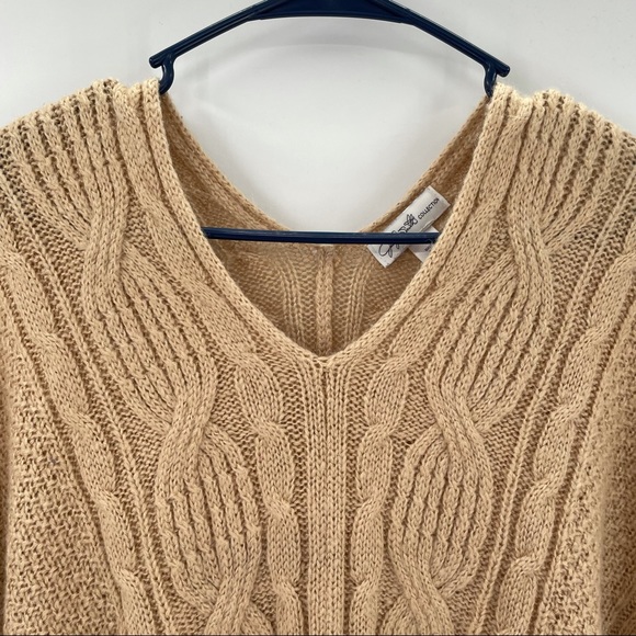 Tan & Gold Cable Knit Poncho - Picture 3 of 11